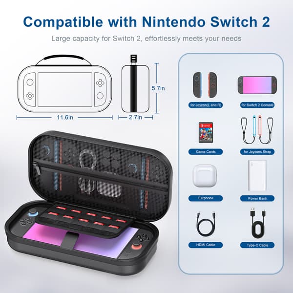 Opbevaringstaske, egnet til STARTRC GAMES Nintendo NS2 generation, PU håndtaske, sort