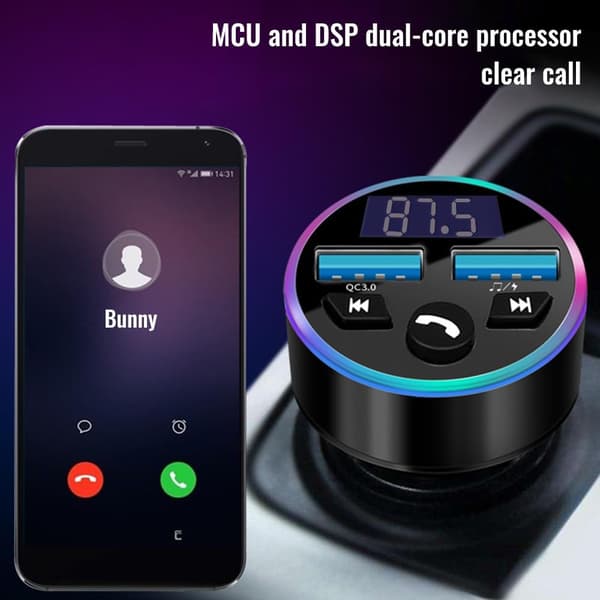 FM-sender bil Bluetooth, bil Bluetooth-adapter, QC3.0 hurtigoplader, dobbelt USB-understøttelse, håndfri installation/USB-flashdrev