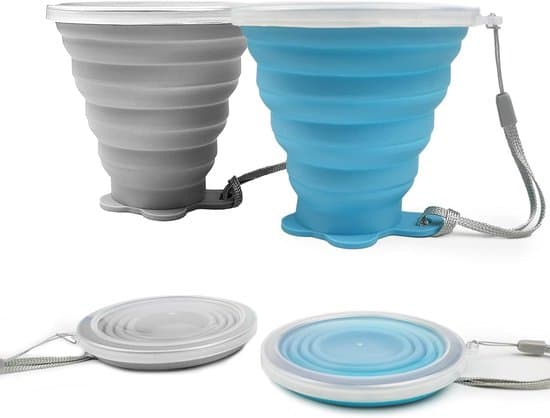 2-pack vikbara silikonmuggar - vikbara silikonmuggar med plastlock - återanvändbara - bärbart muggset för picknick - camping - Grå - 2-pack