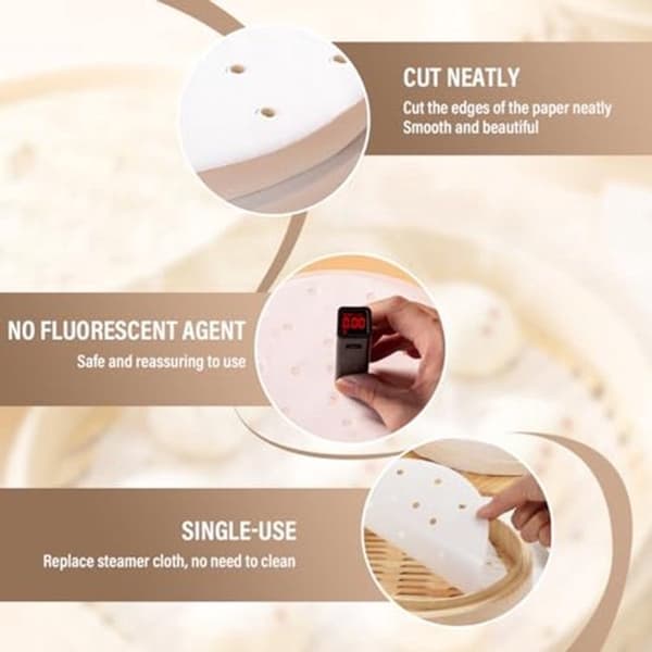 100 Dim Sum-papper - Runda 20 cm - Non-stick-beläggning och bambu