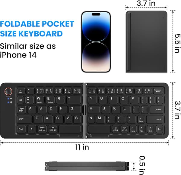 Mini hopfällbart Bluetooth-tangentbord – bärbart, Mac, iPad, Android, Windows och iOS (svart), ultratunt aluminium, resevänligt för iPhone