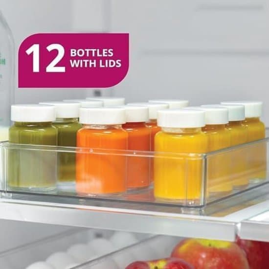 Ingefärsshotsflaskor - 12-pack Juiceflaskor - 100 ml - Återanvändbara PET-juiceflaskor - Plastflaskor med lock - juice - Vit - 100 ml - 12-pack