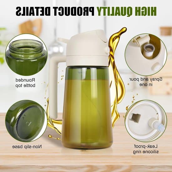 Olieflaske - 470 ml - Glasolieflaske - 2-i-1 Oliedispenser og Spray - Olivenoliedispenser med etiket og børste - 470 ml