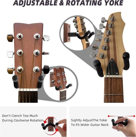 Gitarrväggfäste - Väggkrok - Gitarrkrok - Gitarrväggfäste - Gitarrstöd - Gitarrkrok - Gitarrvägghållare - Valnötsbas - Svart