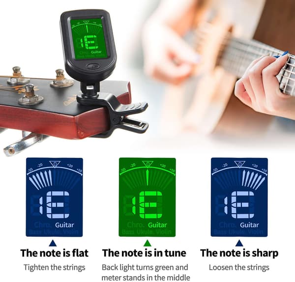 Clip-On Gitarrstämmare - Ukulele Stämmare 1-pack - Gitarr - Bas - Ukulele - Violin - Banjo
