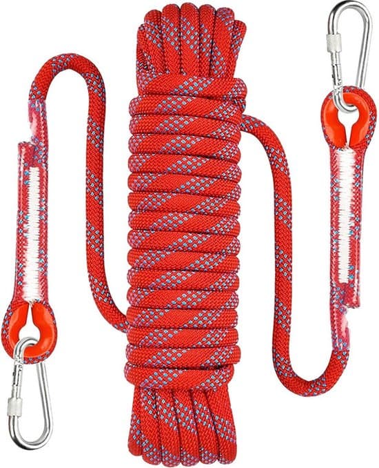 Klätterrep 10 meter - 1000 kg draghållfasthet - inklusive 2 karbinhakar - röd