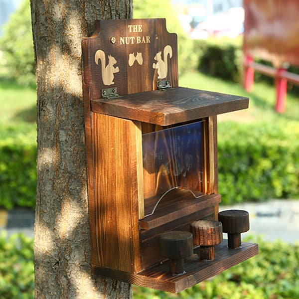 Egernfoderbræt i træ - picnicbord til egern - holdbart egernfoderbræt formet som en majskolbe - 27,5 x 15,5 x 12 cm