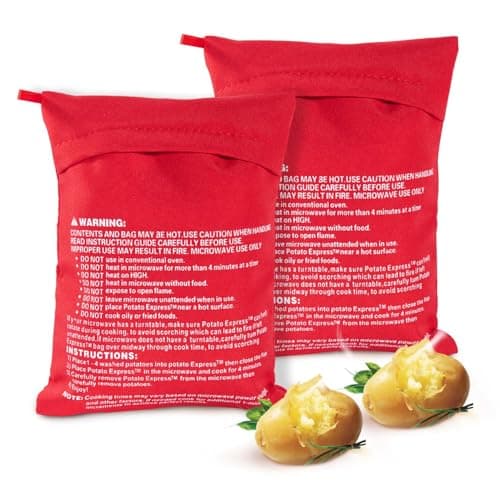 2-pack återanvändbara mikrovågssäkra potatispåsar, röda.