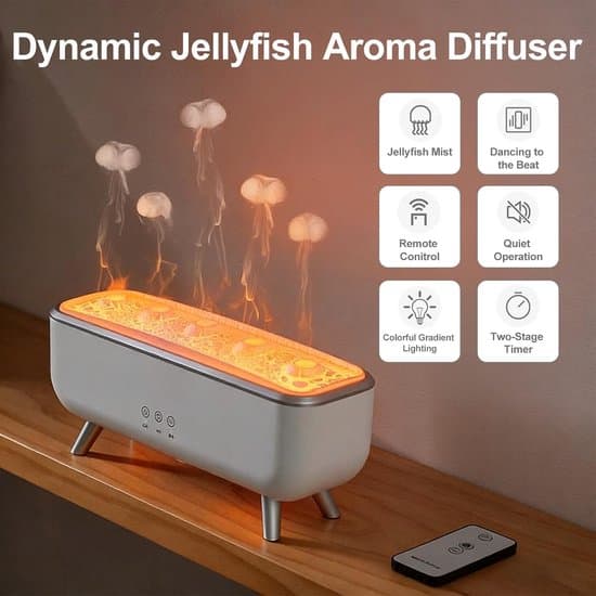 Aromaspridare med manet- och flameffekt, timer och fjärrkontroll