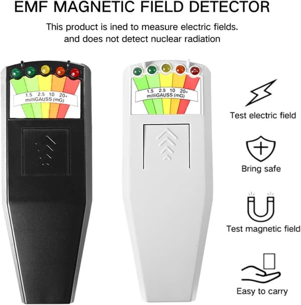 EMF-måler - Strålingstester - Miljømåling - 5 LED-indikatorer - 14,3 cm - Sort Grå