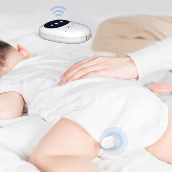 Trådlös sängsiren — stöder USB-C-laddning — volymkontroll — stark vibration — urinlarmfunktion — toalettträning för barn — vit