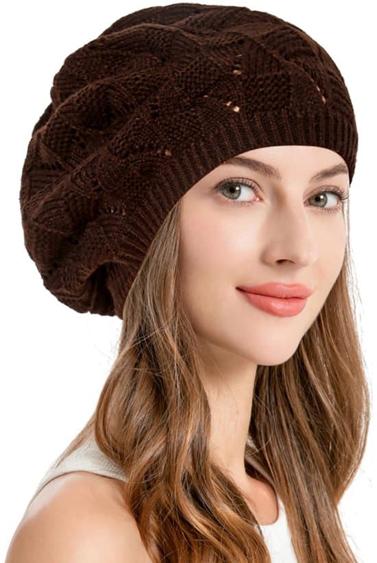Klassisk fransk basker för damer, elegant höst-/vinterhatt, omkrets 58 cm. Kaffe