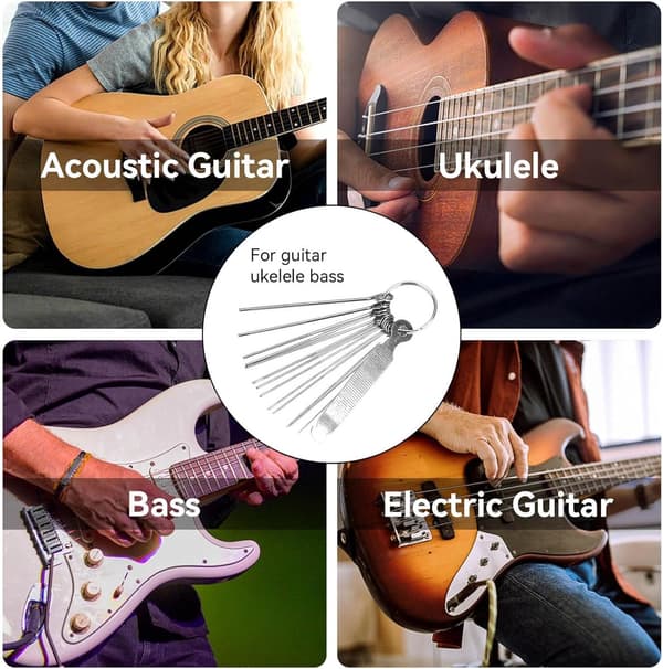Gitarrsadel filset - Gitarr underhållskit - Strängjustering och reparation - Hållbart rostfritt stål - 14 delar - Silver