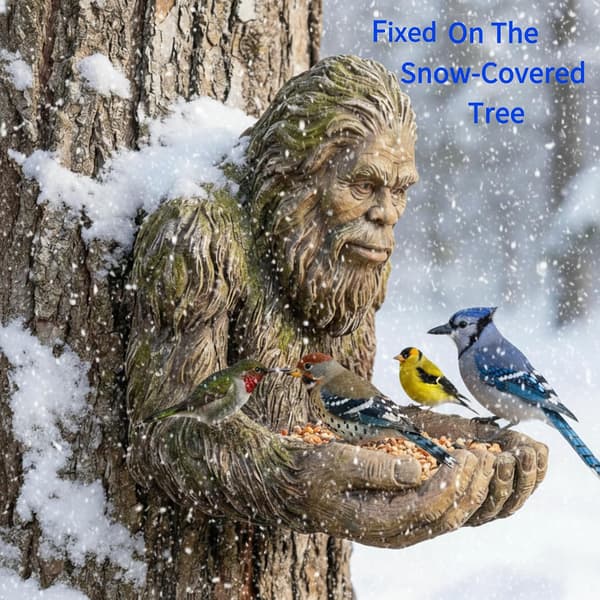 Bigfoot Sasquatch fuglefoderstatue til haven | Træknuser design, havestatue, vildtfoder, harpiksmateriale, unik gave