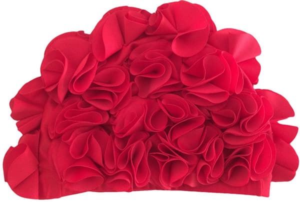 Badehætte - Blomstret Badehætte - Polyester - Unisex - Mode Dame Badehætte - Retro Badehætte med - 3D Blomstret Badehætte - Rød - 22*18cm