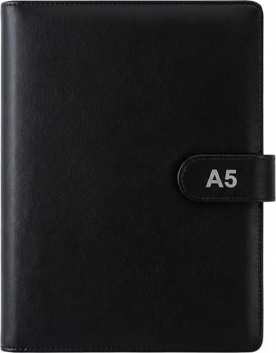 A5 Ringbind Rejsedagbog - ringbind - planlægger - PU læder - genopfyldelig notesbog - planlægger organizer med magnetisk lukning - Sort