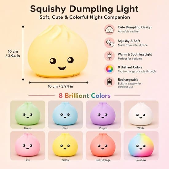 Dumpling Squishy Natlampe - Silikone - Dæmpbart Varmt Lys - Trådløs - Til Børn