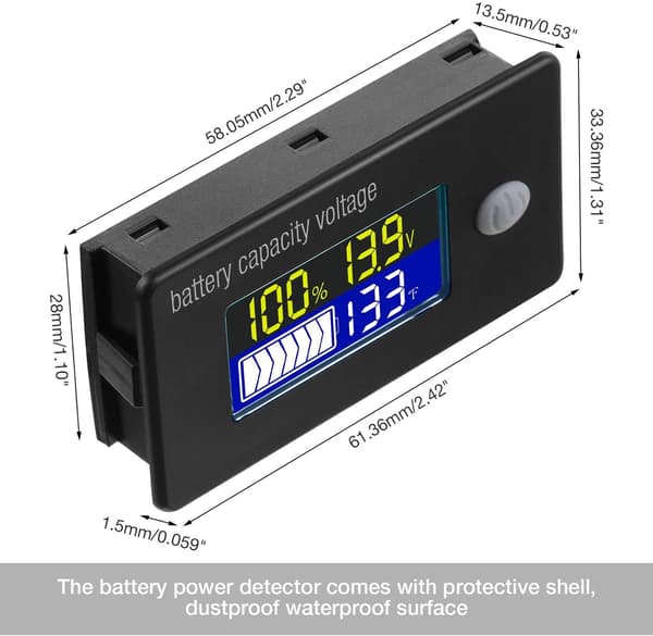 2 st 12V batterikapacitetsindikator LCD-display voltmeter temperaturtestare