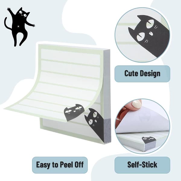 Sticky notes - 6 stk. - Index Tabs - Selvklæbende noter - Post its - Post it notes - Post it tabs - Katte motiv - 6 stk. - 7.5x7.5 cm