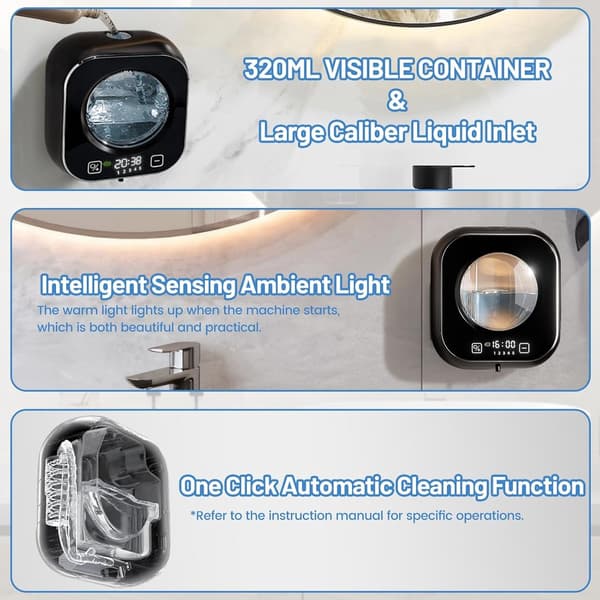Automatisk Sæbedispenser - 320ml - Skum - Genopladelig - Sort