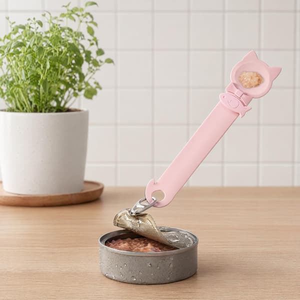 Klemme ske - kattefoder - kattegodbid dispenser - dåseåbner - multifunktionel kæledyrsske - måling af pasta - puré - og vådfoder - kattefoderklips