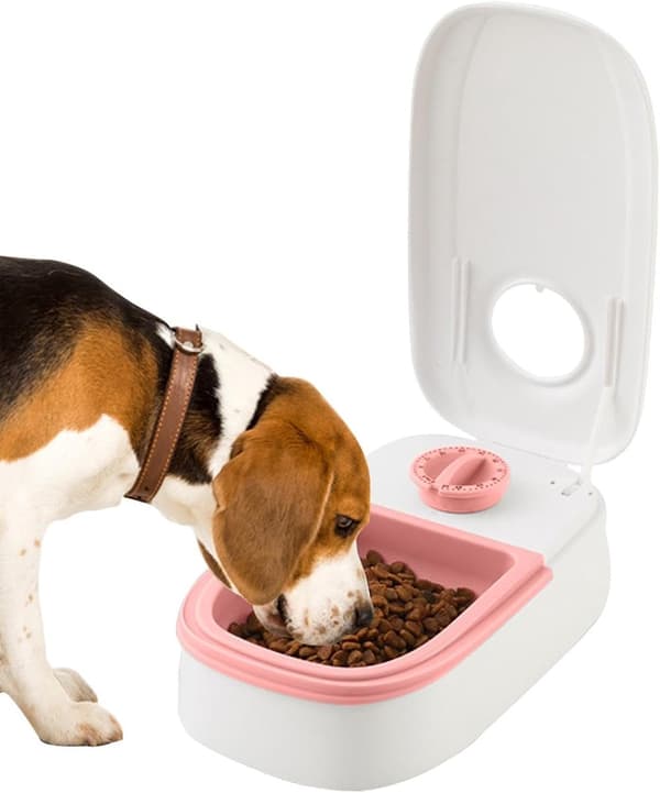 Automatisk katte-/hundefoderautomat - 48-timers timer - Automatisk kattefoderautomat - Elektrisk foderautomat - 1 måltid - Vådt og tørt foder - Pink