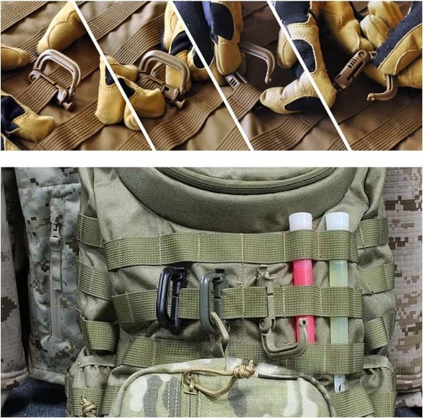 Sæt med 12 D-formede karabinhager, Molle-tilbehør, lette og holdbare til udendørs brug