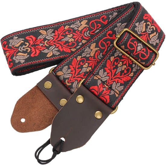 Gitarrrem - Gitarrtillbehör - Justerbar Gitarrrem - Axelrem - Nylon + Läder - 80*5 cm - Svart - Svart - 80*5 cm