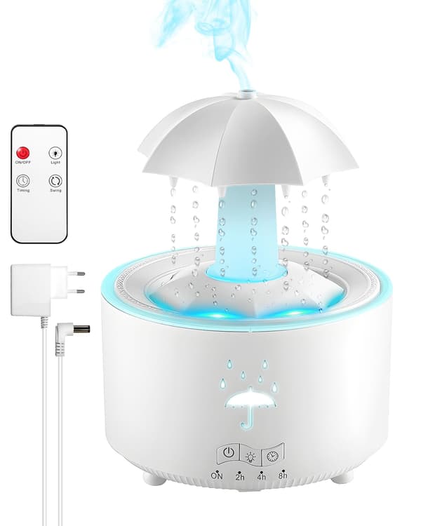 Luftfugter til soveværelset, 300 ml, aroma diffuser, regndråbemønster, 7 farver, LED, duftoliediffuser til kontor, soveværelse, bil, studie