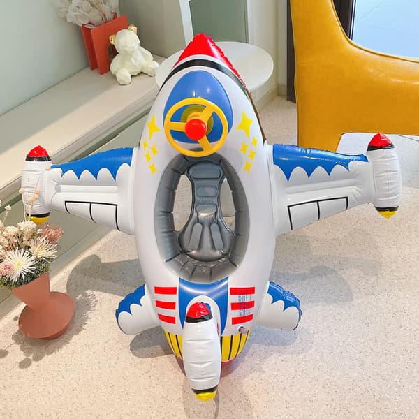 Vit flygplansformad simstol för barn, uppblåsbar Wave Rider simflotte, poolvattenleksaker