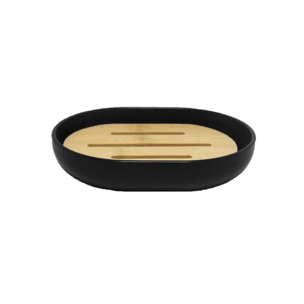 Älykäs saippua-alusta (12,2 x 9,3 x 2,5 cm) Musta, polystyreeni ja bambu