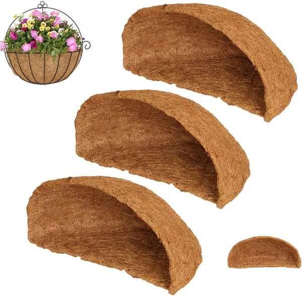 Kokosfoder - Hängkorgsfoder - Växtvård - Andningsbart Naturmaterial - 3 delar - Natur