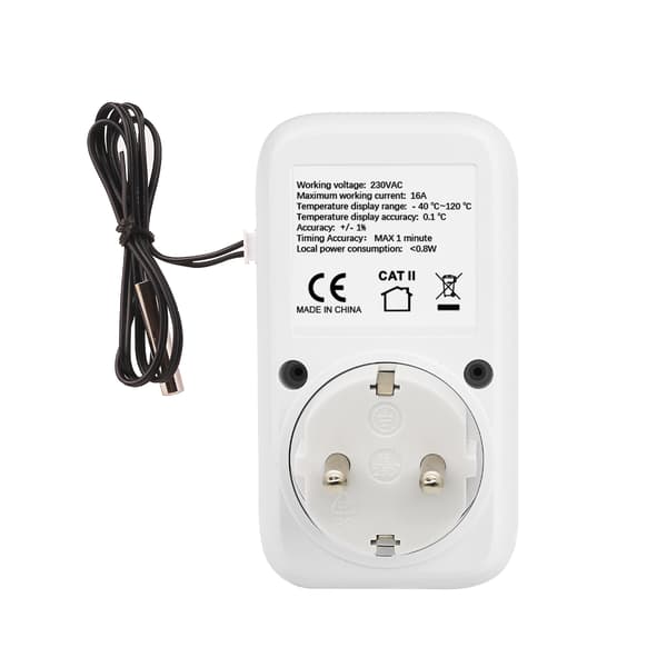 Väggmonterad temperaturregulator - digital display - 50 cm extern sensor - värme- och kyllägen - timerfunktion - plug & play