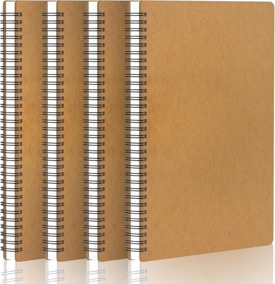 Blank A5 Notesbog - 4 stk. A5 Notesbøger - 14x21cm Brune Spiralnotesbøger - 100g/m² Papir Blank Spiralindbundet Notesbog