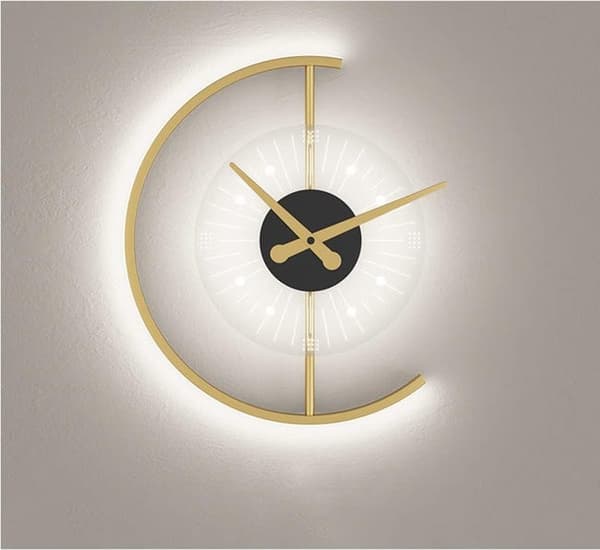Lätt LED-väggklocka, digital dimbar väggklocka, järn, guld, vitt ljus