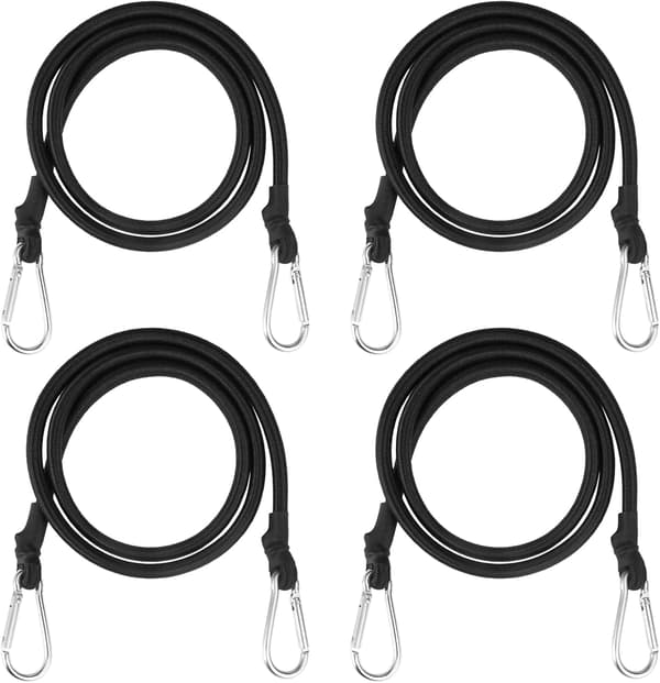 1 meter långt elastiskt rep med karbinhake - 4 stycken extra starka elastiska rep med karbinhake - svart - 1 m - 4 stycken