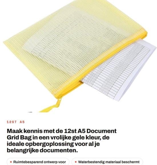 Dokumentmappe med lynlås - 12 plastikrum til organisering