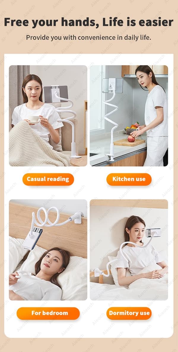 iPad-holder til seng - Drejearm - Velegnet til telefon / iPad / Switch - Sort