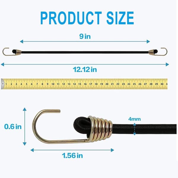 Elastiksnore - 10 stk. - Mini - Elastisk - Gummibånd - Universal - Med 2 robuste kroge - Stropper - Til telte - camping og motorcykler - 10 stk.