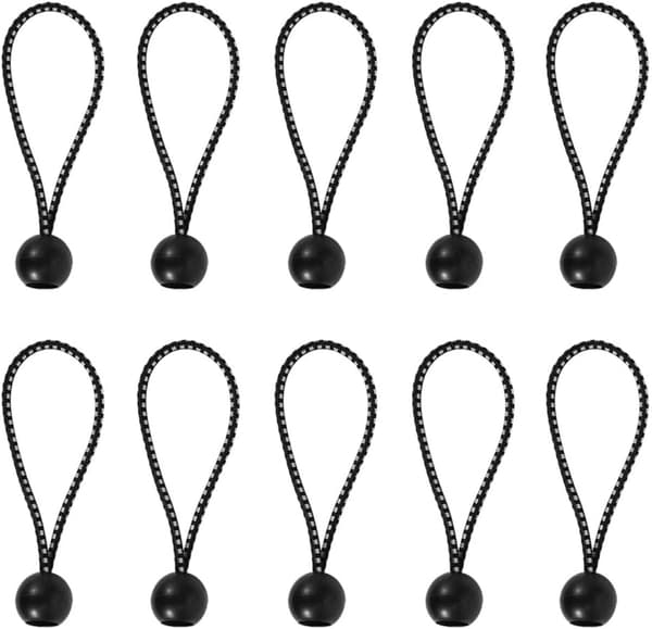 Elastisk snodd med kulor, elastiska fästremmar för utomhuscampingtält (svart och vit)