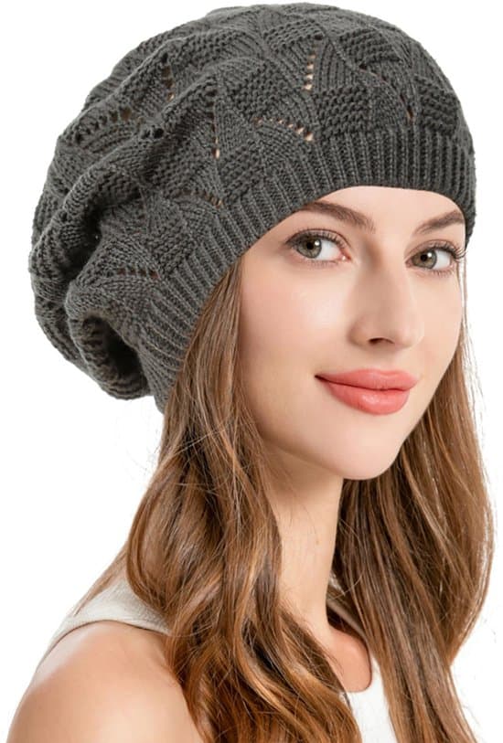 Klassisk fransk basker för damer, elegant höst-/vinterhatt, omkrets 58 cm. Mörkgrå