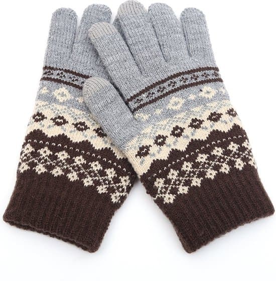 Vinter Jacquard Stretch Strikhandsker Unisex Par Trykte Touchscreen Handsker Udendørs Juleuld Split Finger Handsker - Grå