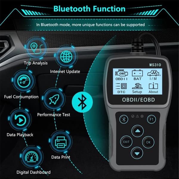 Bluetooth OBD2 scanner diagnoseværktøj, 3-i-1 OBD2 scanner Bluetooth-opgradering til AD310/MS309/MS310/BD310 bilkodelæser, slet koder