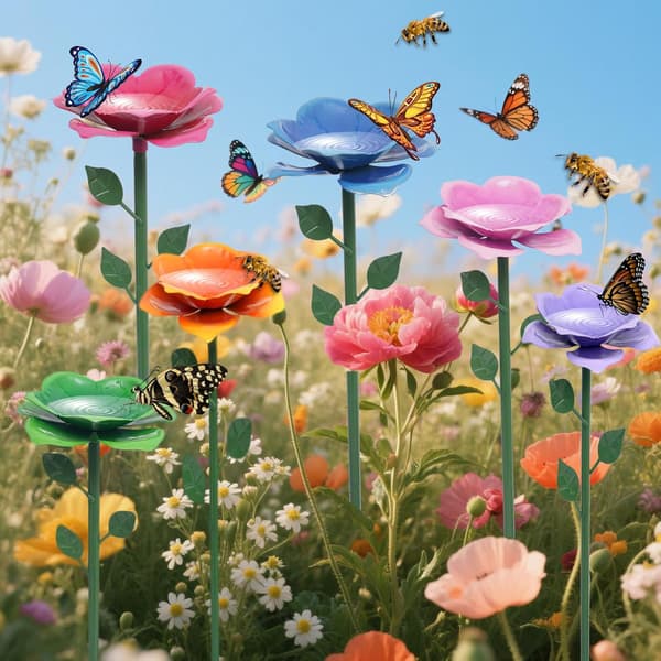 4 stk. – Bi-vandstation – Sommerfuglefoder – Metal blomsterdesign – Havedekoration