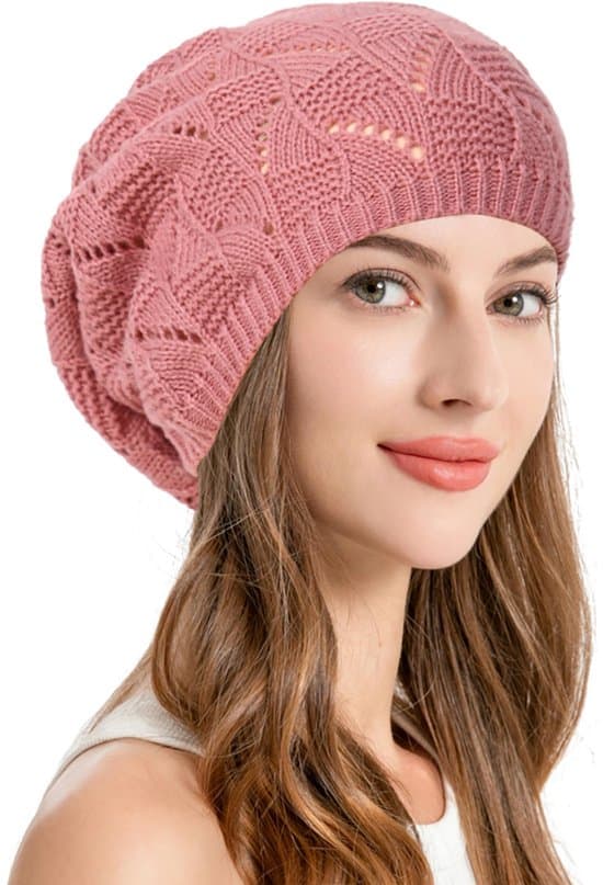 Klassisk fransk baret til damer, elegant efterårs-/vinterhat, omkreds 58 cm. Pink