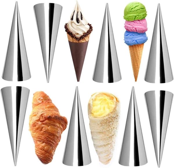 10 forme i rustfrit stål til fløderuller, perfekte til cannoli, croissanter og vafler