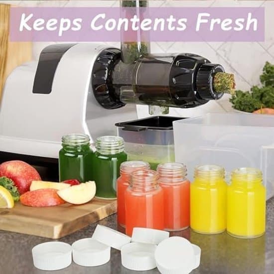 Ingefärsshotsflaskor - 12-pack Juiceflaskor - 100 ml - Återanvändbara PET-juiceflaskor - Plastflaskor med lock - juice - Vit - 100 ml - 12-pack