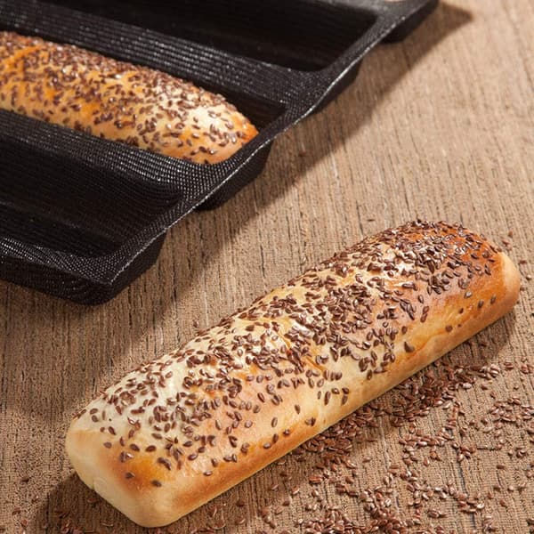 Silikone Baguette Bageform – 5 Rum – Perforeret & Non-stick – til Franskbrød & Sandwiches (sort)
