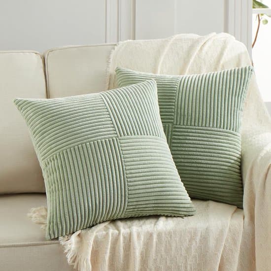 2x Dekorative Pudebetræk Salviegrøn 45x45 cm - Blød Fløjl Patchwork | Stue & Sofa