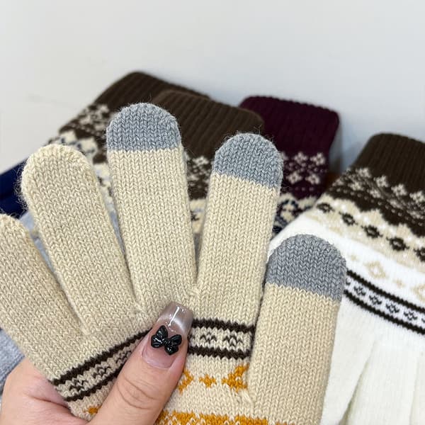 Vinter Jacquard Stretch Strikhandsker Unisex Par Trykte Touchscreen Handsker Udendørs Juleuld Split Finger Handsker - Grå